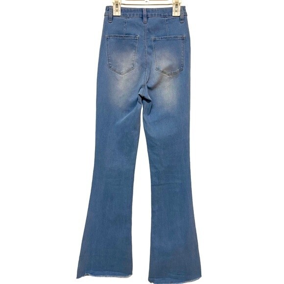 SHEIN Light Wash Raw Hem Flare Jeans - Picture 2 of 7